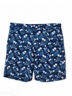 Peter Millar Blue Floral Swim Trunks  7” Inseam Lined Large Excellent Condition!